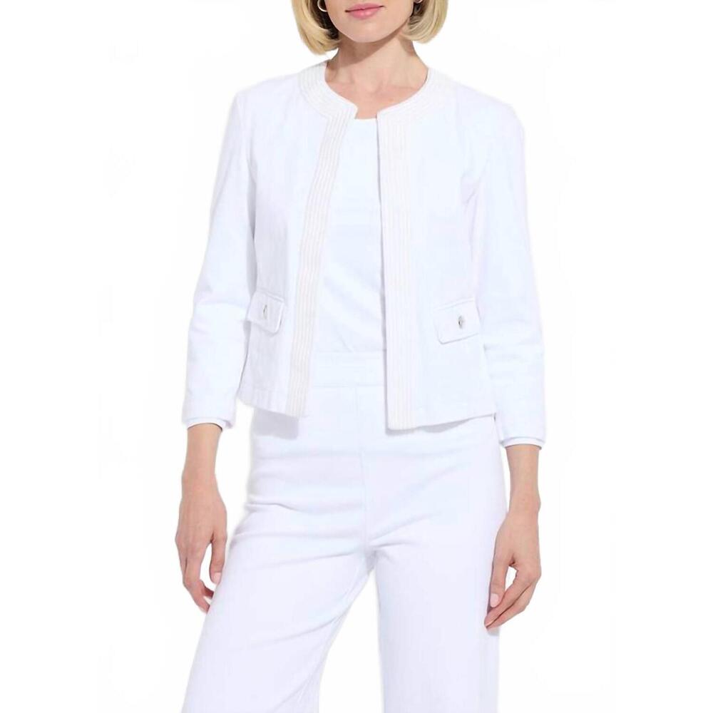 Lysse White Cropped Collarless Jean Jacket